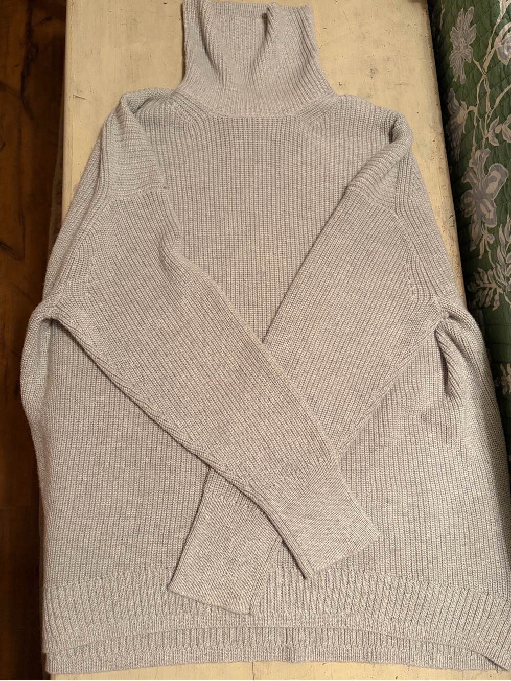Turtleneck Rib-Knit Sweater in Light Grey